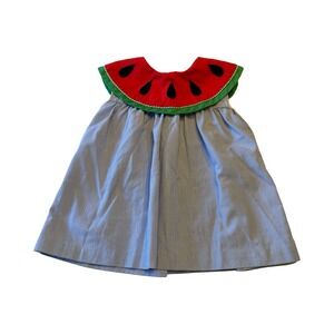 Samara Kids Blue Seersucker Watermelon Collar Dress Sleeveless Striped Summer 2T